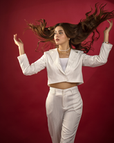 High Waist Boot Pants and Short Coat Set - white