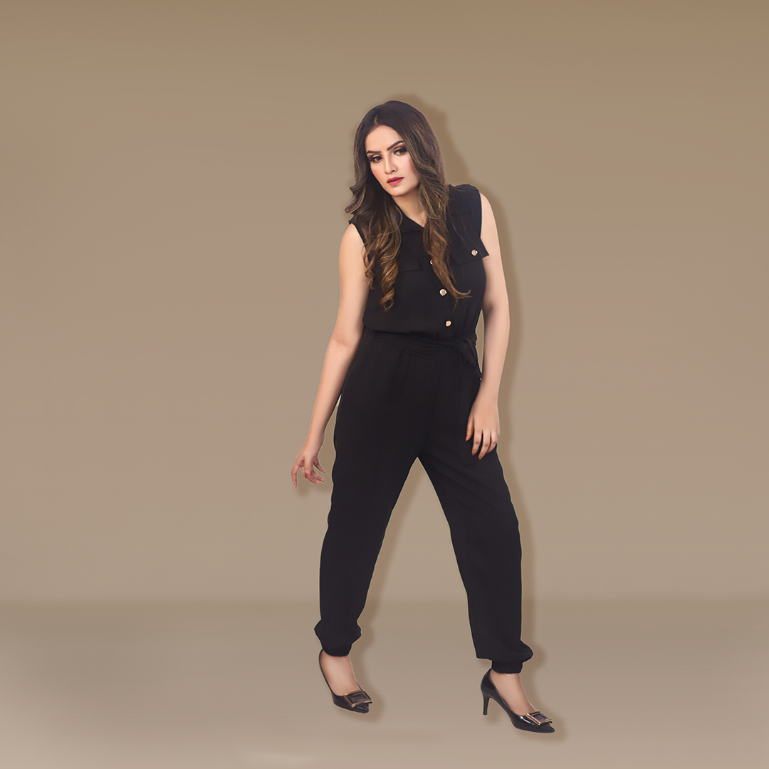 Sleek Collared Button Jumpsuit