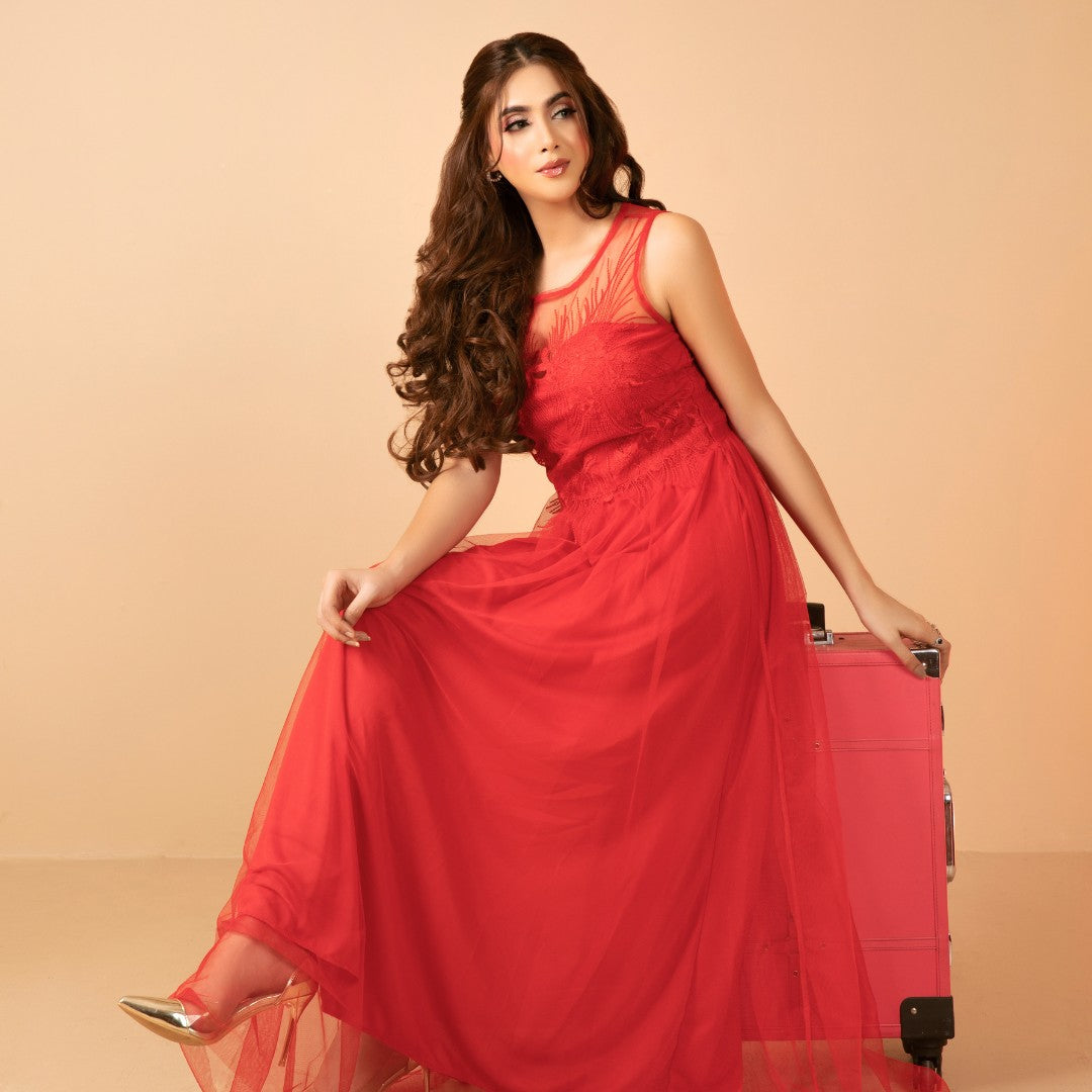 Botanical Elegance Sleeveless Long-Length Dress