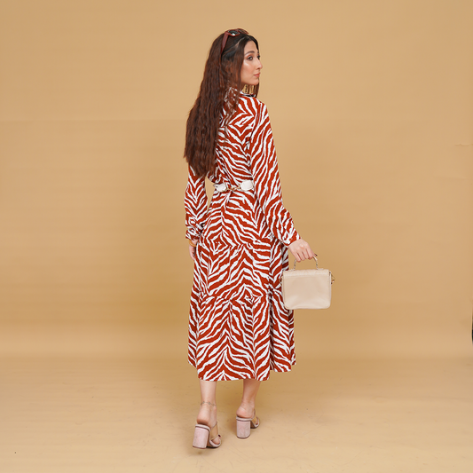 Zebra Print Satin Wrap Long Frock