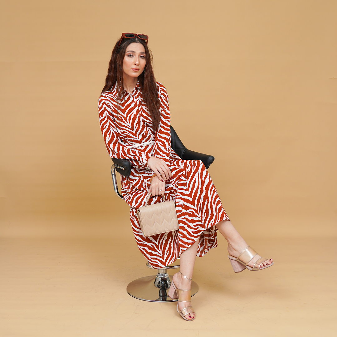 Zebra Print Satin Wrap Long Frock