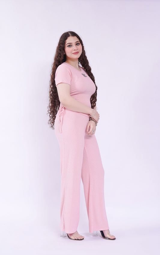 Rhinestone Stretched Half Sleeves Top with Trouser | New Jersey by Germany