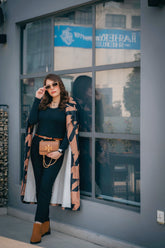 CAMEL MID-CALF LENGTH COAT IN BLACK GEOMETRIC PATTERN Coat