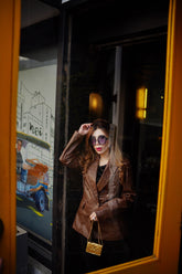 Faux Leather PU Button Detail Blazer