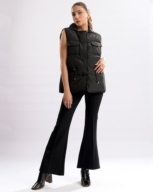 Collar Neck Sleeveless Puffer Jacket