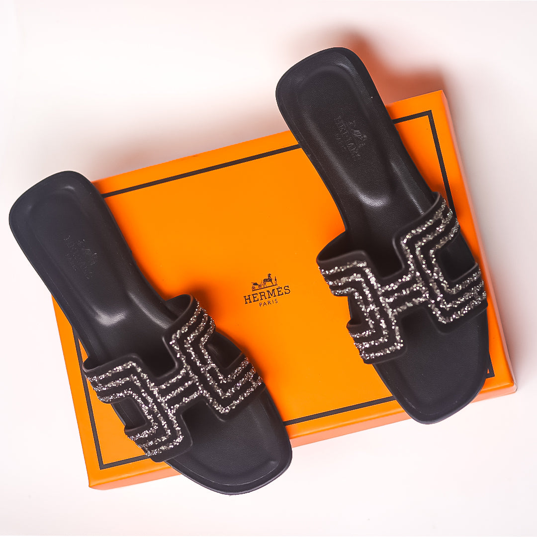Hermes Oran Sandal with Silver Stripes