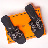 Hermes Oran Sandal with Silver Stripes