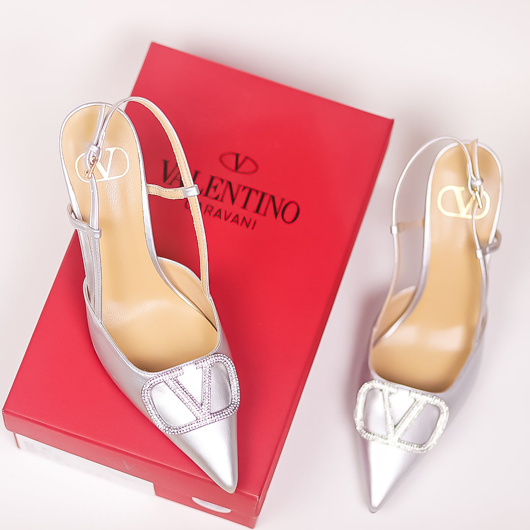 Valentino V Logo Glow Laminated Nappa Slingback Pump