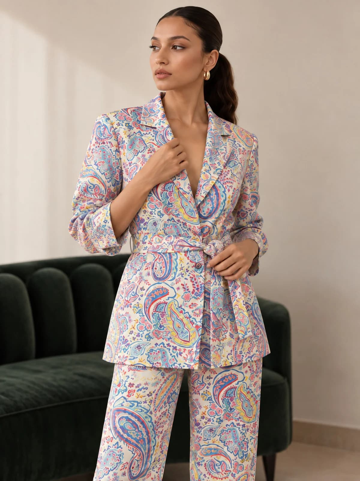 Paisley Belted Blazer Set — back