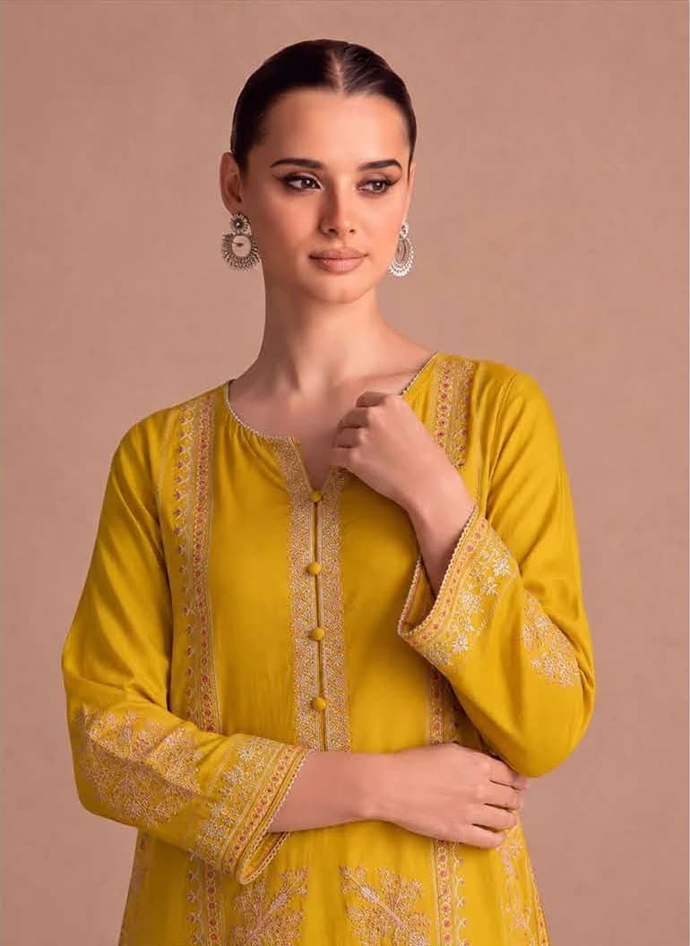 Mustard Embroidered Kurta & Palazzo Set — back