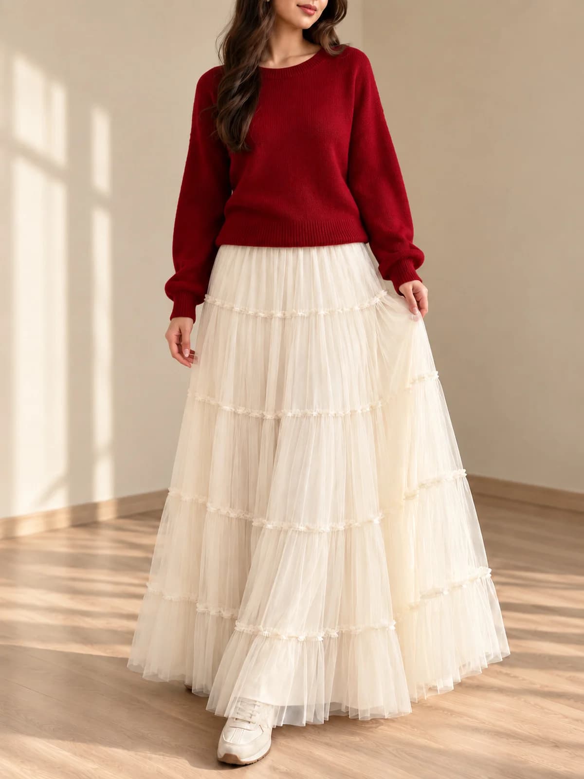 Tiered Tulle Maxi Skirt — front