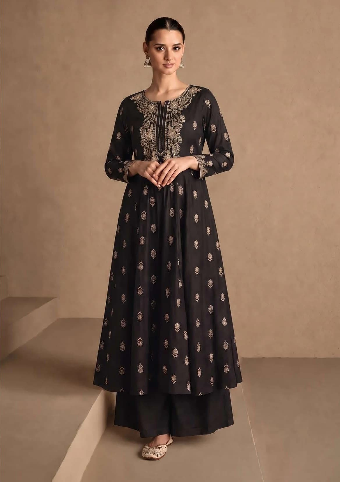 Black Embroidered Anarkali Kurta — front