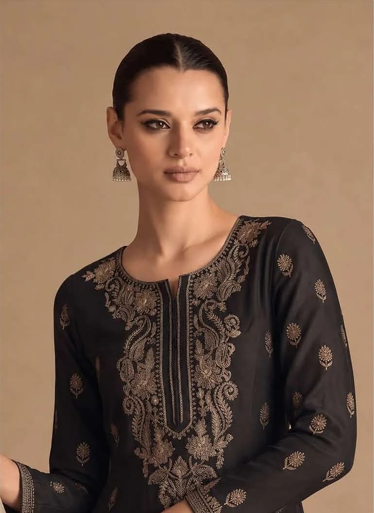 Black Embroidered Anarkali Kurta — back