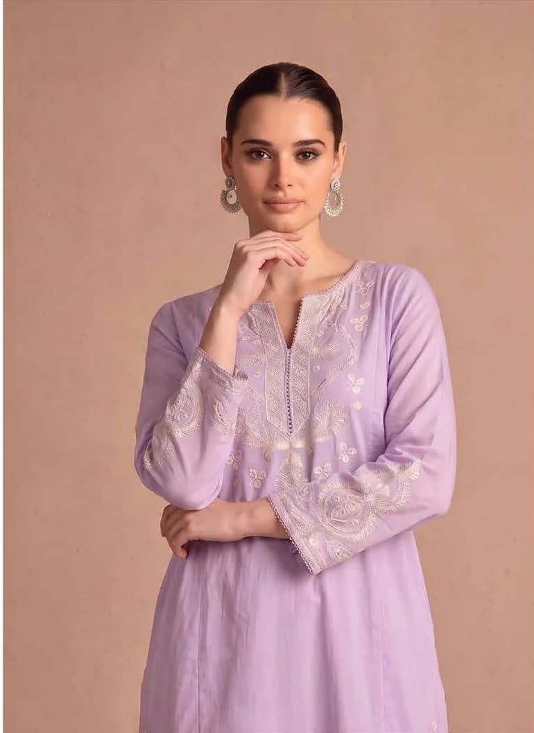 Lilac Embroidered Kurta & Trouser Set — back