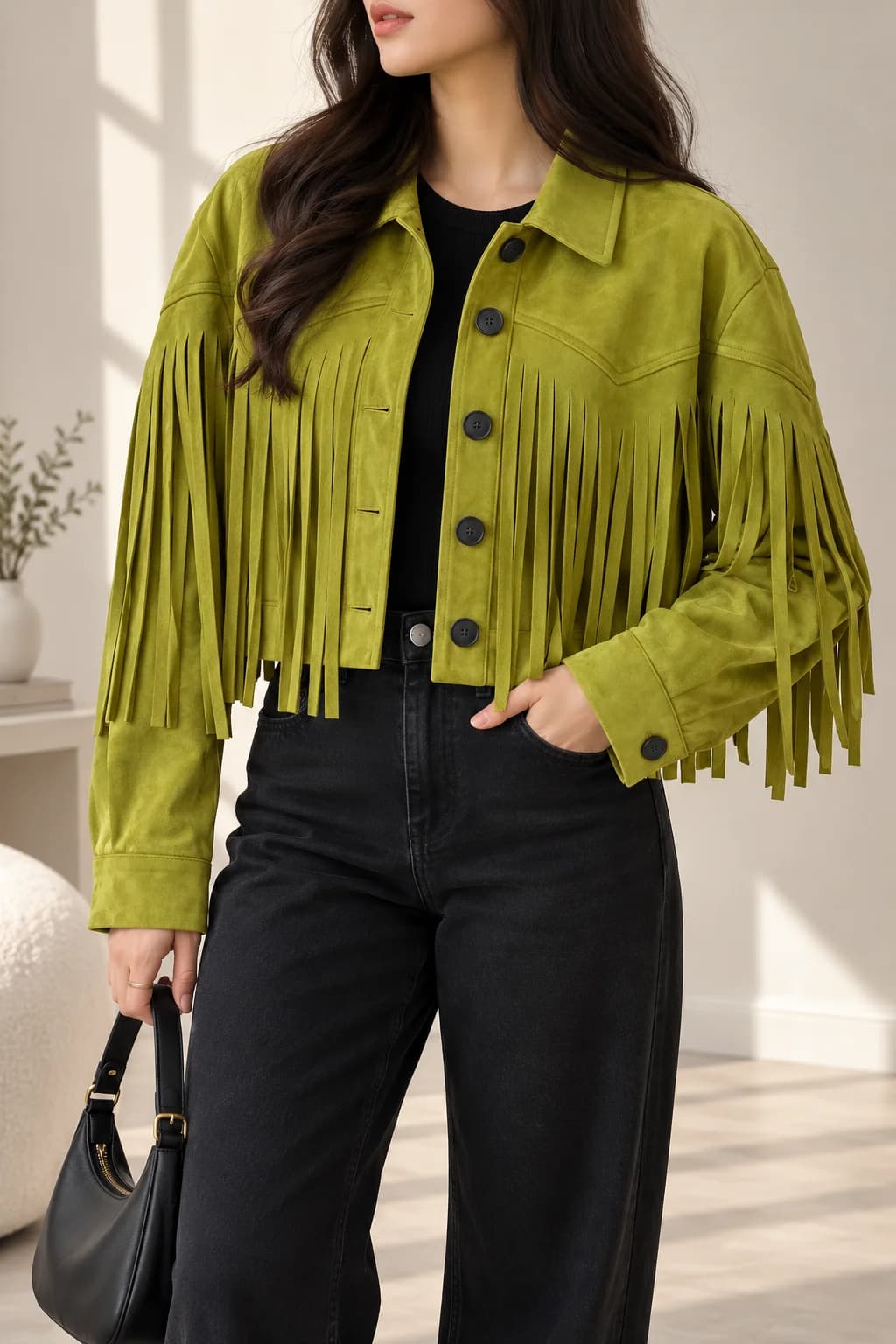 Fringe Suede Crop Jacket — back