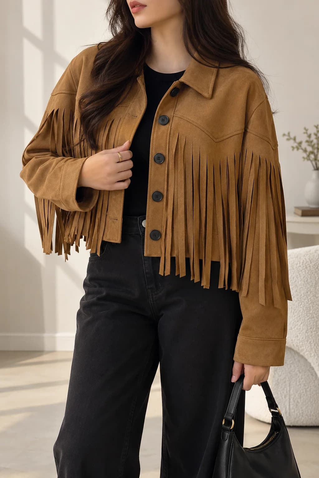 Fringe Suede Crop Jacket — front