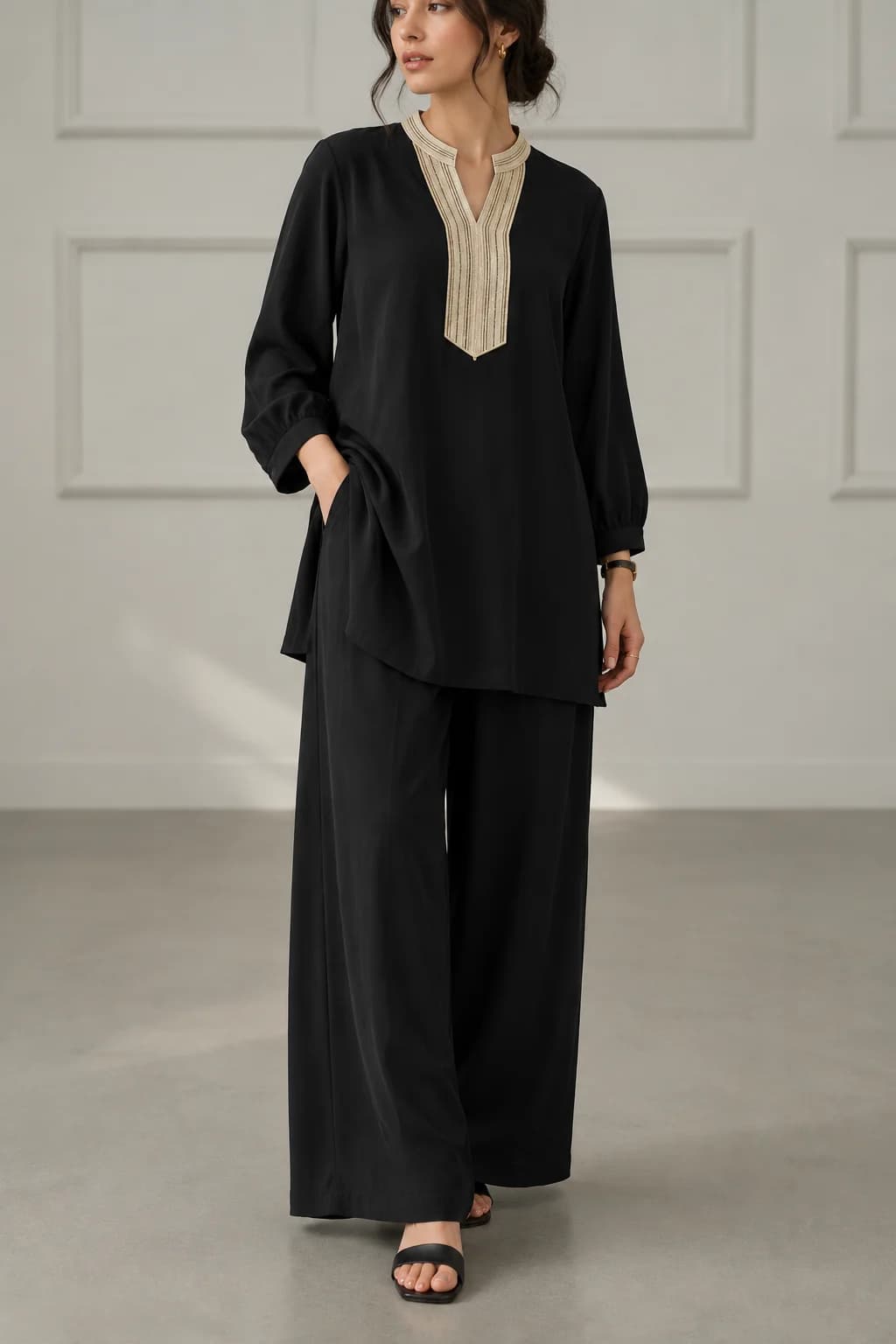 Gold-Trim Kurta & Trouser Set — back