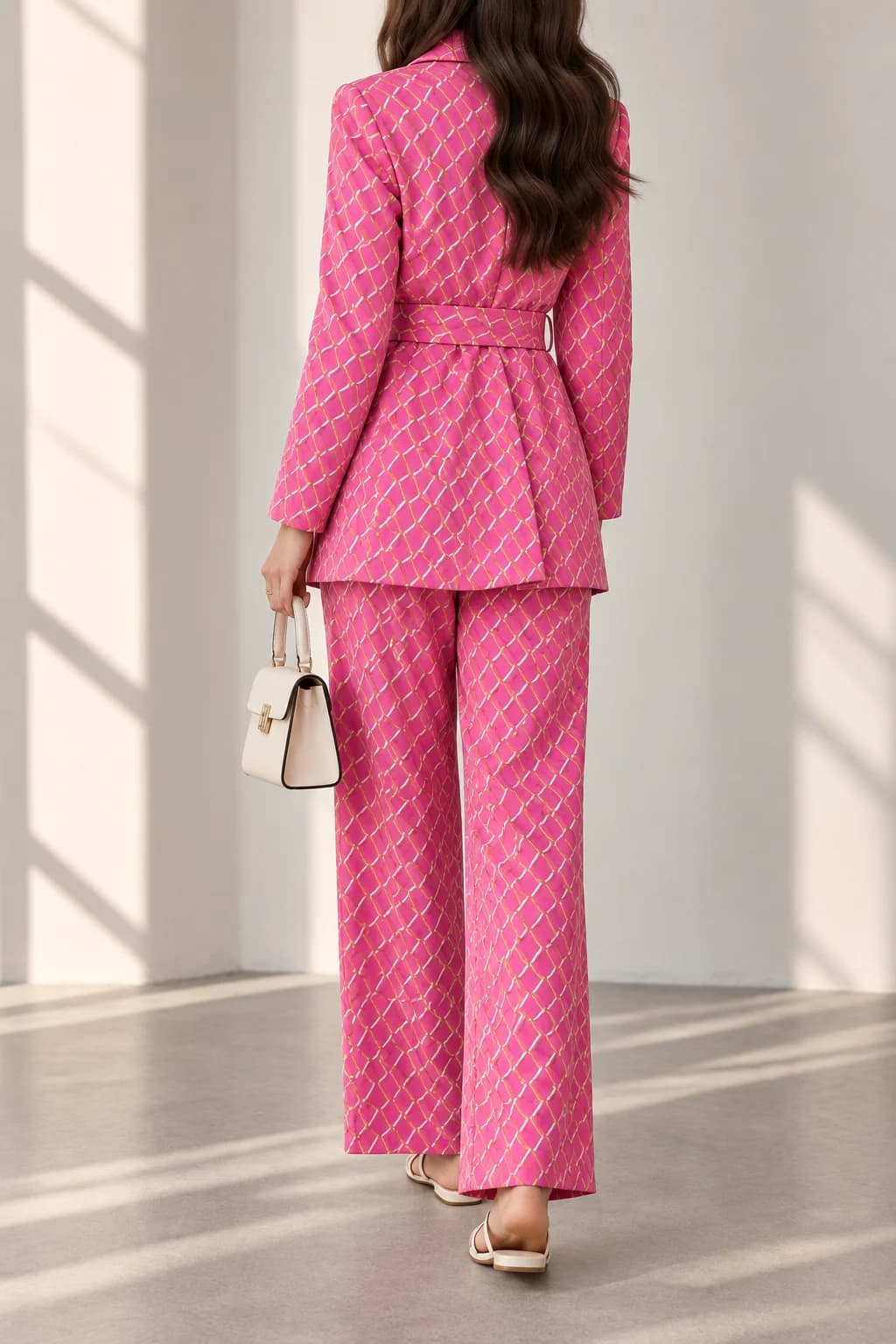 Chain Print Belted Blazer & Trouser Suit — back