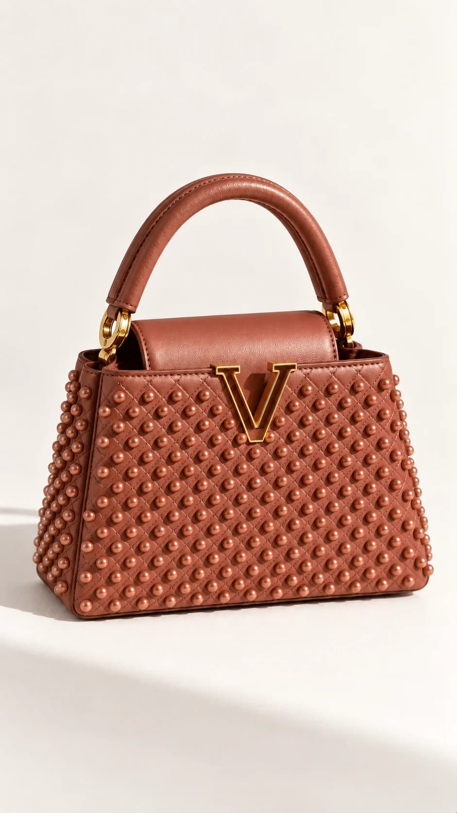 Beaded Stud Top-Handle Bag — front