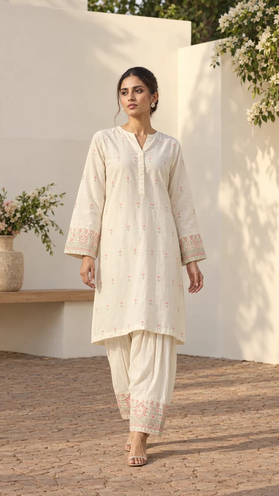 Off White Embroidered Kurta & Patiala Set — back