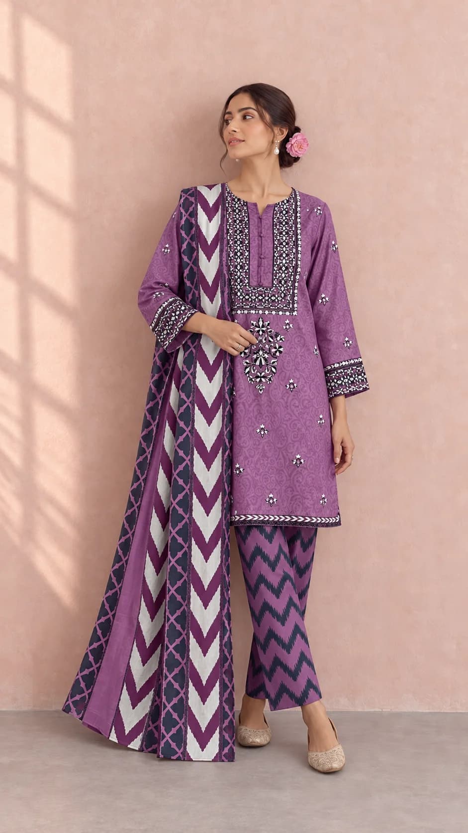 Purple Chevron Print 3-Piece Suit — front