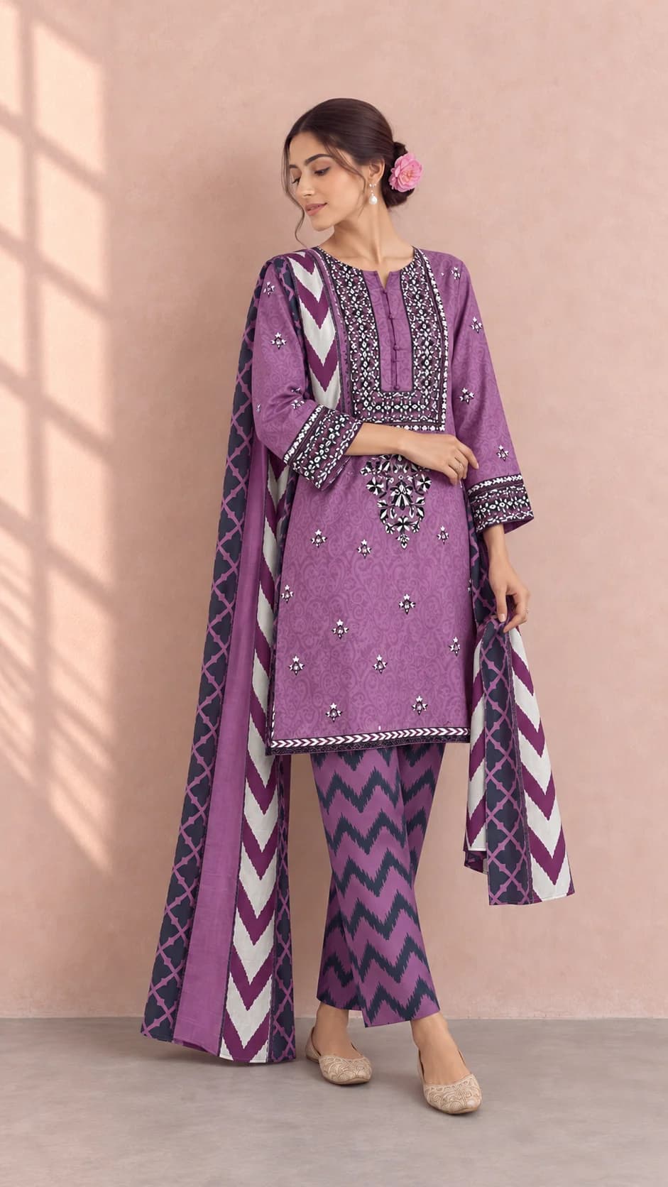 Purple Chevron Print 3-Piece Suit — back