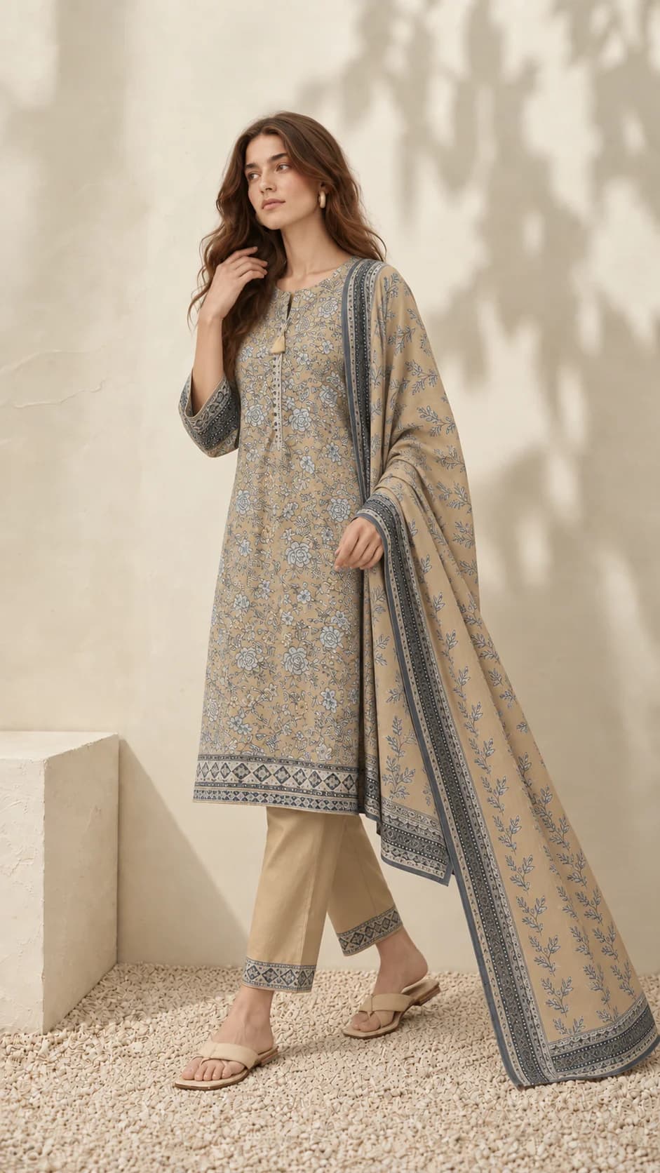 Golden Floral Print 3-Piece Suit — back