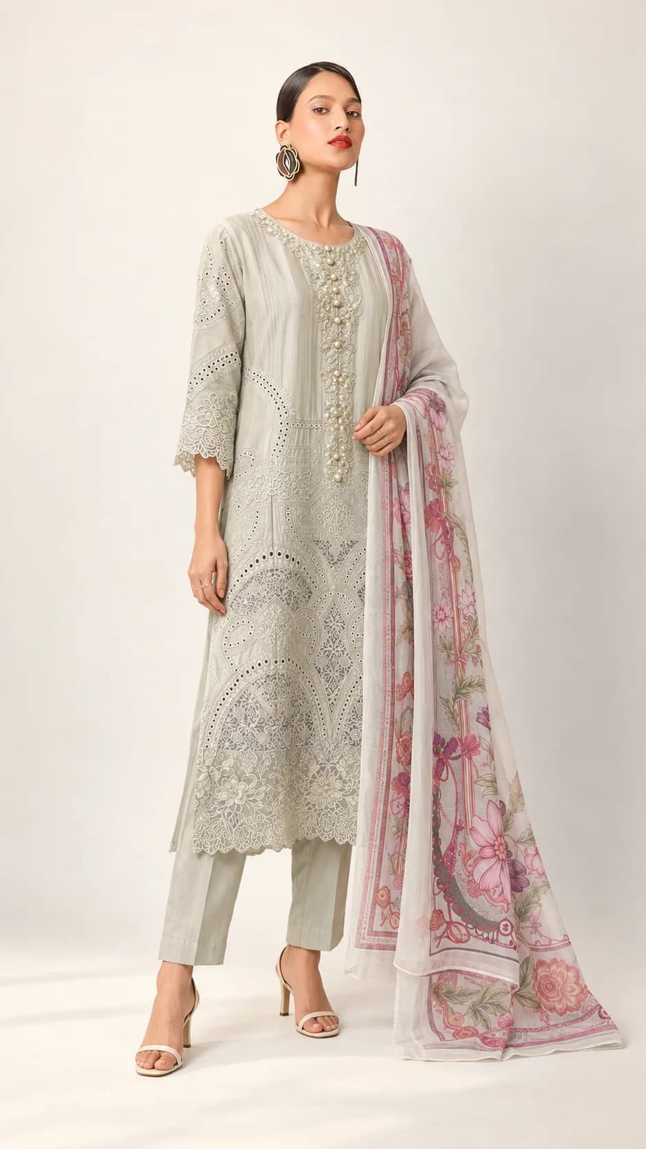 Light Green Embroidered 3-Piece Suit — front
