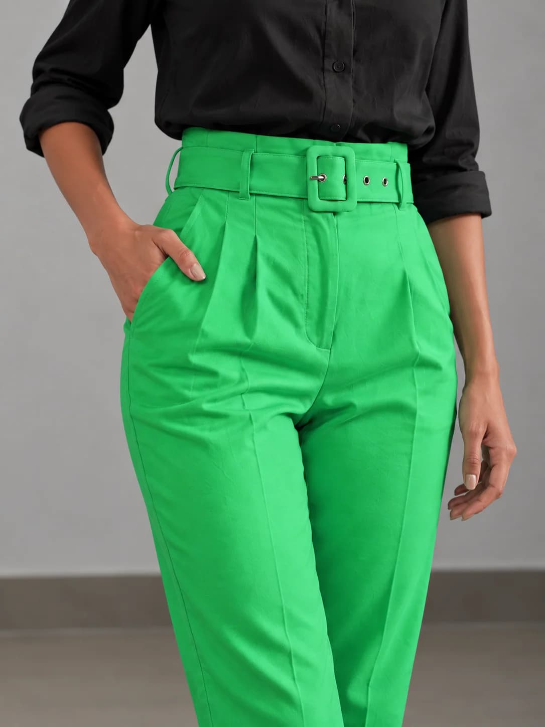 Belted Paperbag-Waist Tapered Trousers — back