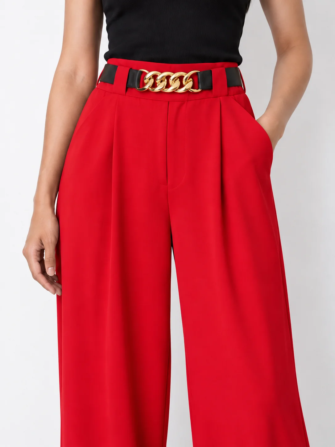 Chain-Buckle Wide-Leg Palazzo Trousers — back