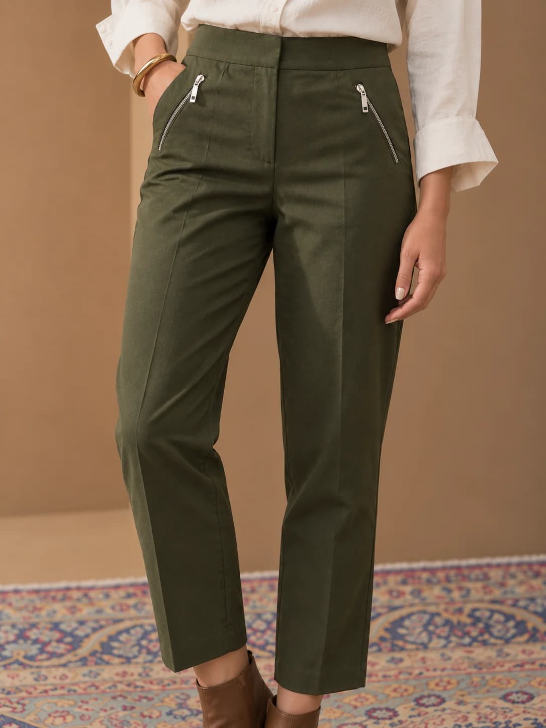 High-Rise Zip-Pocket Cropped Trousers — back