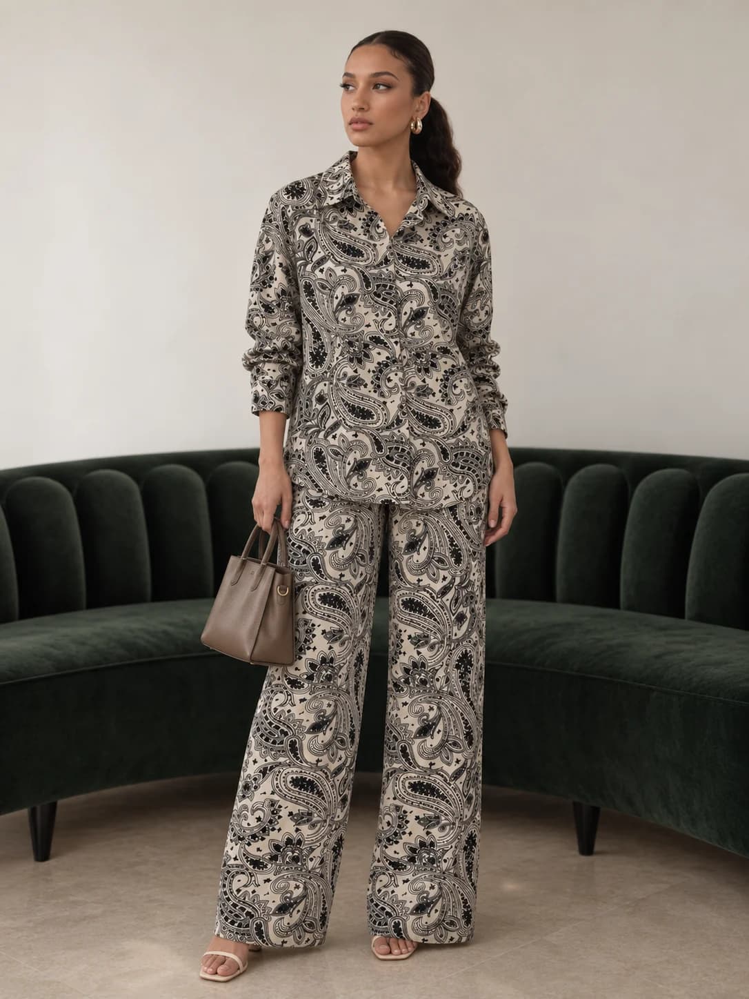 Printed Shirt & Wide-Leg Trouser Co-ord Set — front