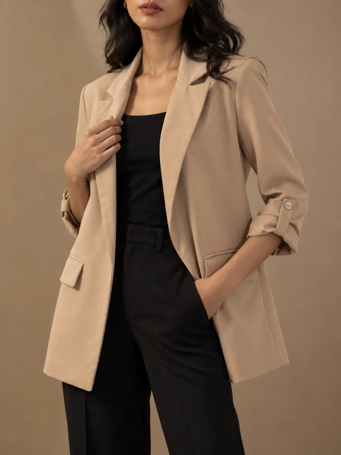 Roll-Tab Sleeve Blazer — front