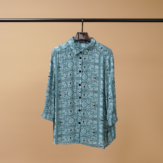 Refreshing Print Mint Button-Down Shirt