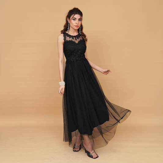 Botanical Elegance Sleeveless Long-Length Dress