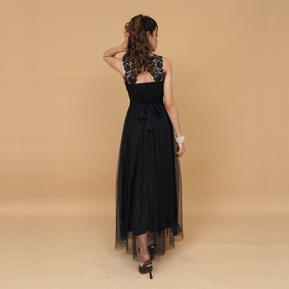 Botanical Elegance Sleeveless Long-Length Dress
