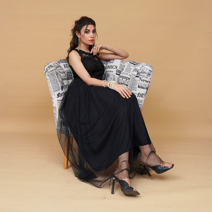 Botanical Elegance Sleeveless Long-Length Dress