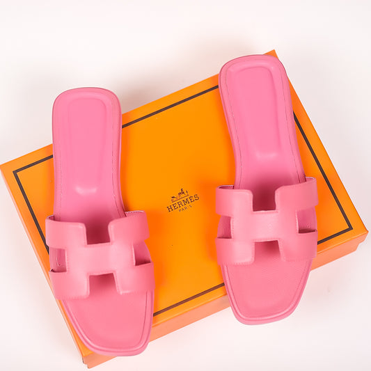Hermes Pink Oran Slippers