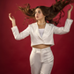 High Waist Boot Pants and Short Coat Set - white