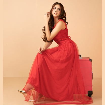 Botanical Elegance Sleeveless Long-Length Dress