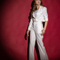 High Waist Boot Pants and Short Coat Set - white