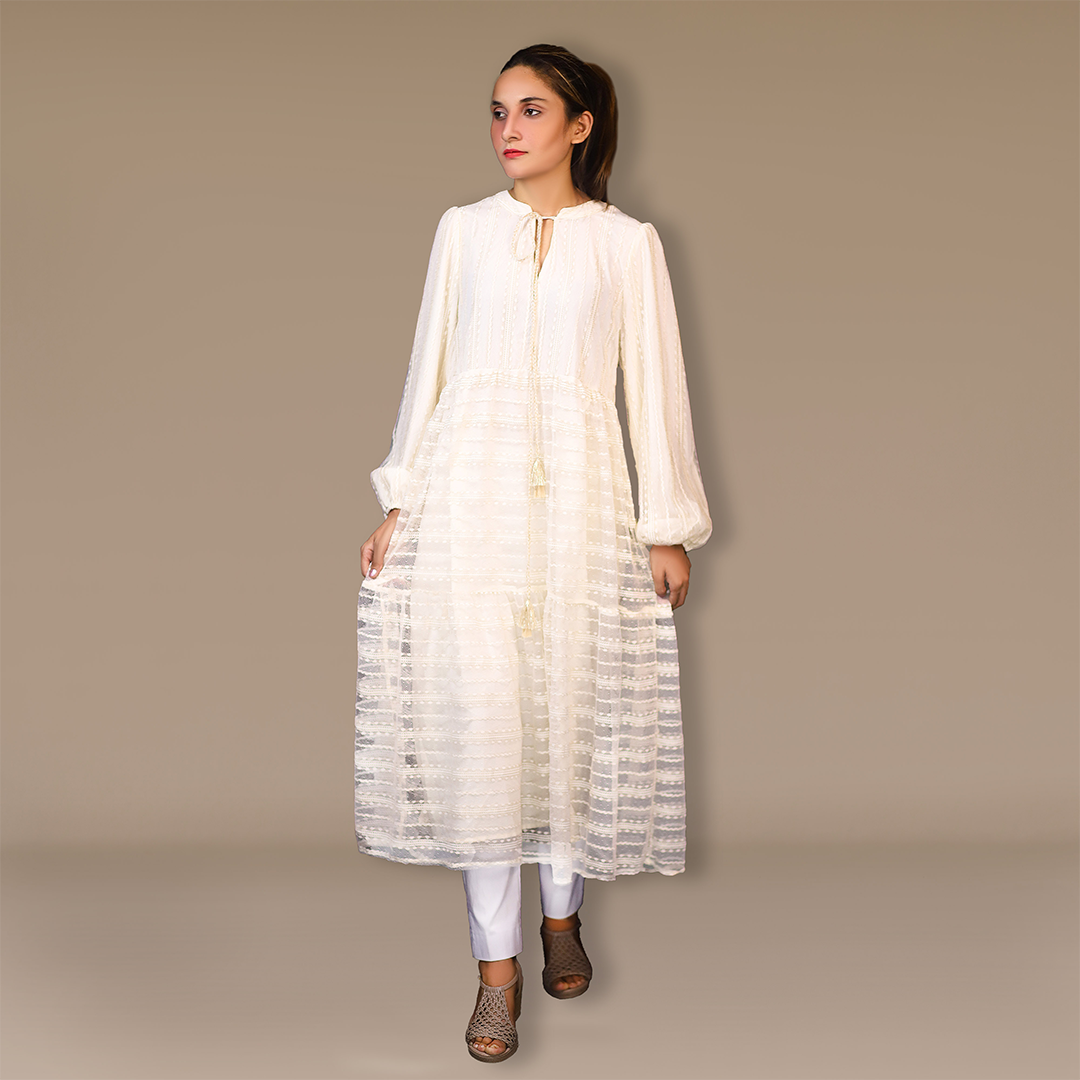 Day dress round neck - Luminous Net Symphony