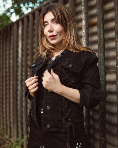 Lace-Up Denim Chic Jacket