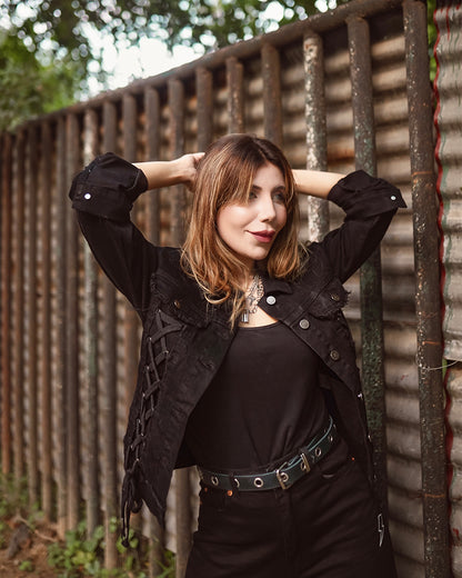 Lace-Up Denim Chic Jacket