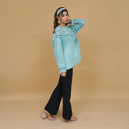 Breezy Balloon Sleeves Short Shirt