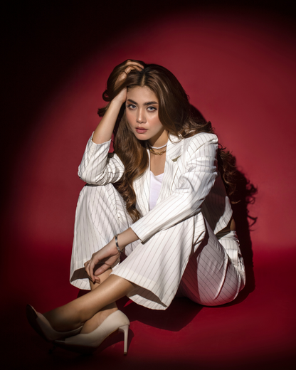 High Waist Boot Pants and Short Coat Set - white