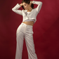 High Waist Boot Pants and Short Coat Set - white