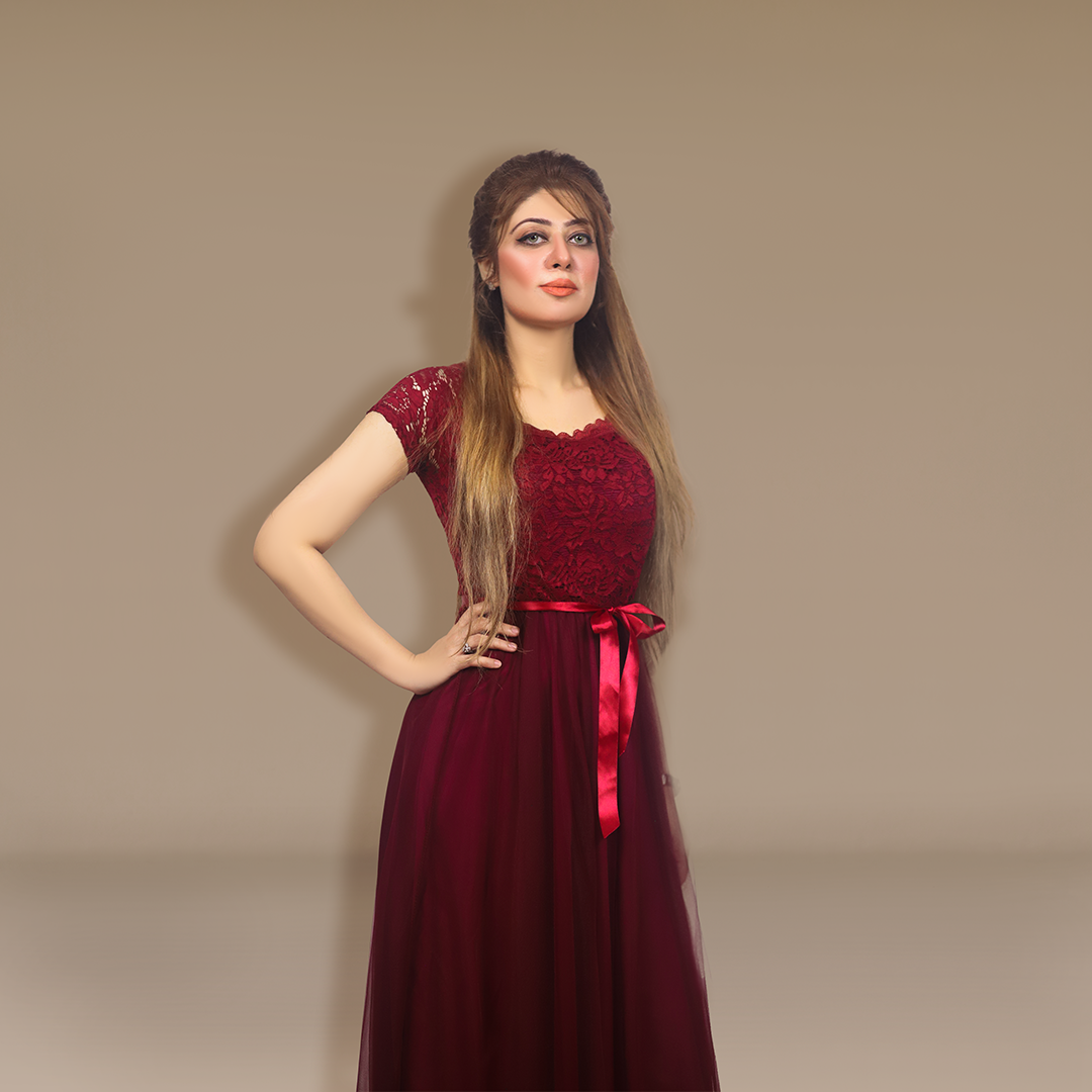 Embroidery maxi- Graceful Flair Shoulder Sleeve Short Maxi