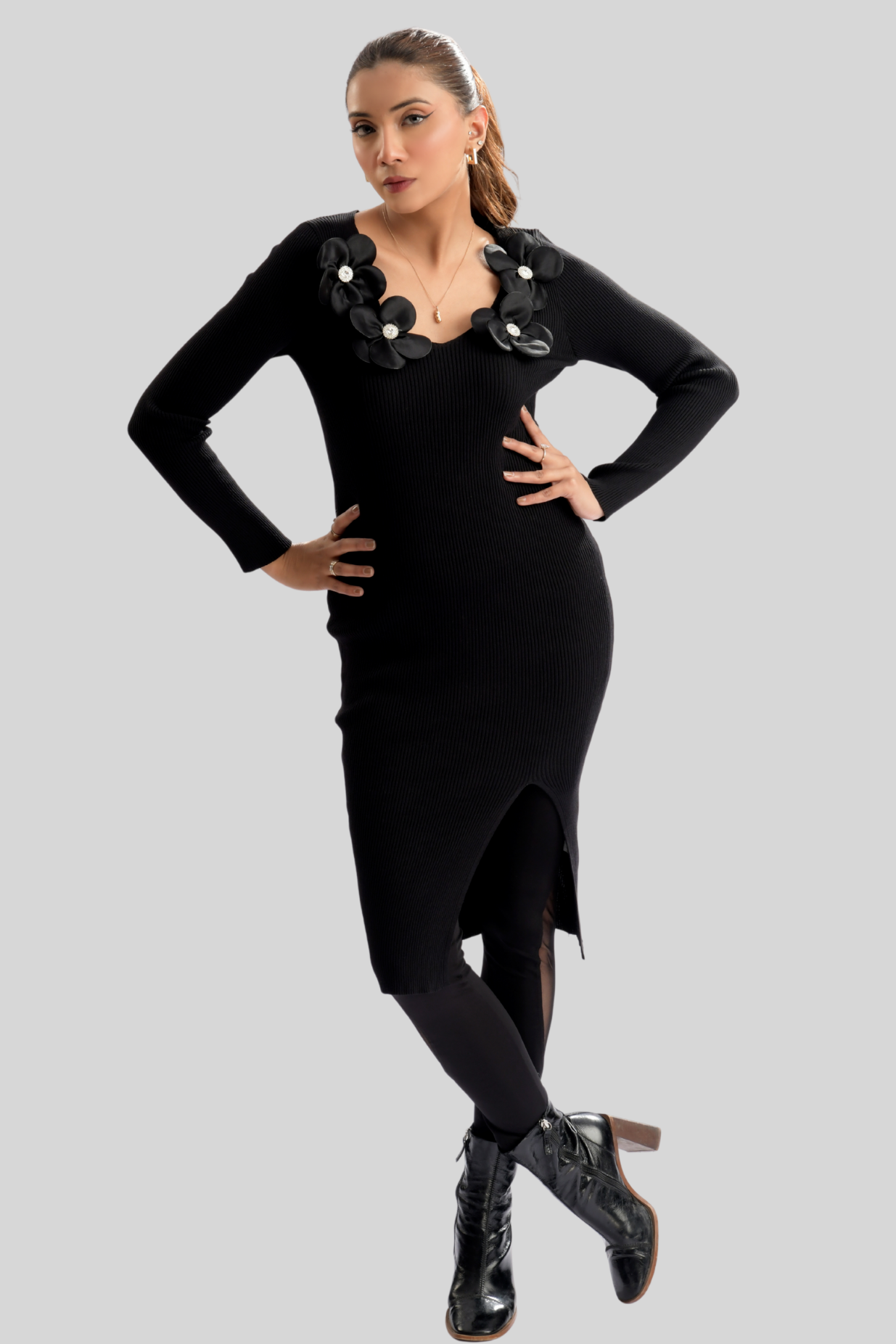 Floral Elegance 3D Motif Dress