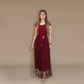 Embroidery maxi- Graceful Flair Shoulder Sleeve Short Maxi
